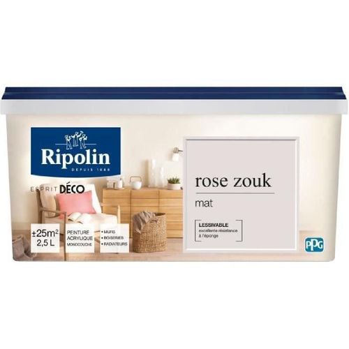 Peinture de couleur murale intérieur mat rose zouk 2.5L Ripolin