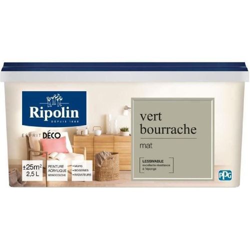 Peinture de couleur murale intérieur mat vert bourrache 2.5L Ripolin