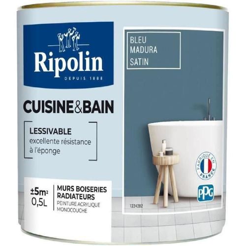 Peinture cuisine et salle de bain satin bleu madura 0.5L Ripolin