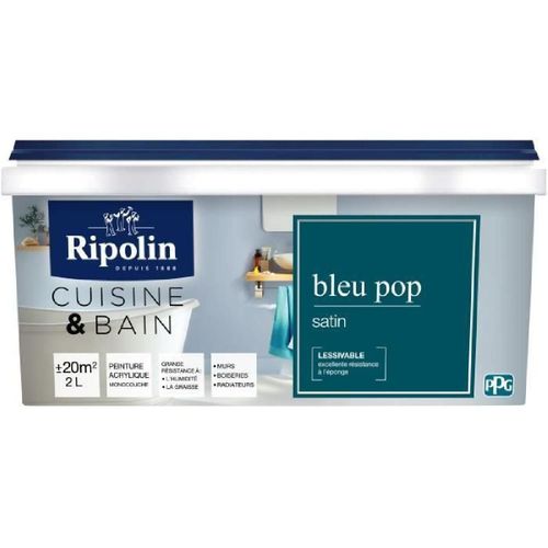 Peinture cuisine et salle de bain satin bleu pop 2.5L Ripolin