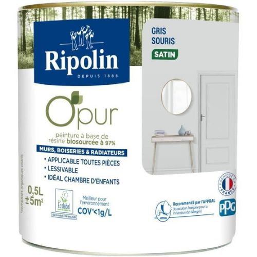 Peinture biosourcée naturelle murale intérieur satin gris souris 0.5L Ripolin