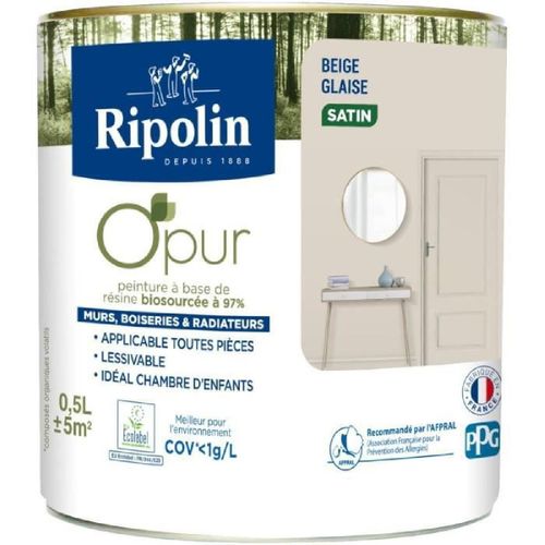 Peinture biosourcée naturelle murale intérieur satin beige glaise 0.5L Ripolin