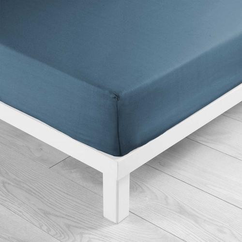 Drap Housse - 160 X 200 Cm - Grand Bonnet - 57 Fils - Uni - Bleu Nuit Bleu Nuit