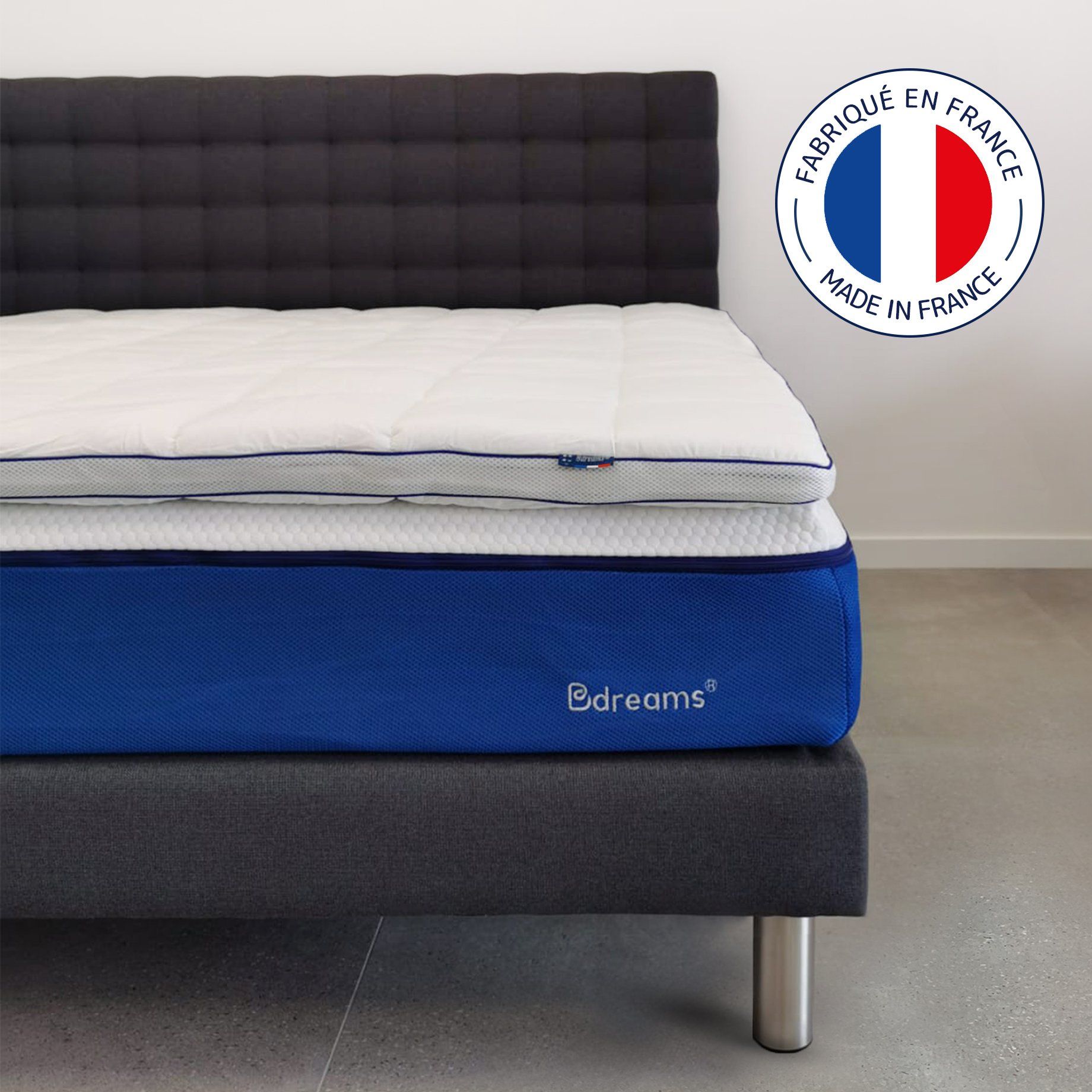 Surmatelas À Mémoire De Forme 200x200cm - Confort Morphologique - Qualité Hôtellerie - Fabriqué En France - Epaisseur Totale De 7 Cm - Enveloppe Amovible Et Lavable - Certifié Oeko-Tex