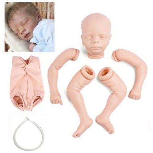 Reborn Kit Complet Bricolage Silicone Bébé Poupée Poupon Hyper Réaliste Souple Kit Vierge 5 Pièces À Peindre Tête Bras Jambes Corps Souple Body Chair Doux + Attaches - Collection Yeux Fermés 17 Pouces