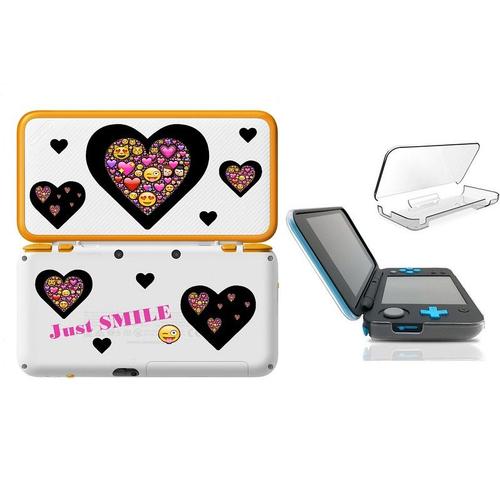 Coque New 2ds Xl Smiley Coeur Emojii Noir Jaune Transparente