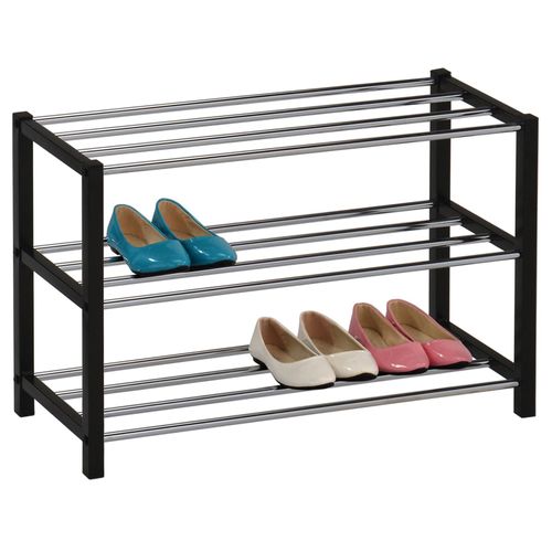 Étagère À Chaussures Dublin Rangement Porte-Chaussures Avec 3 Niveaux Pour 12 Paires En Métal Chromé Et Laqué Noir