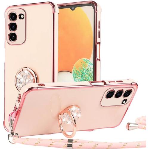 1x Coque Avec Cordon Pour Samsung Galaxy S20 Fe Cordon De Coque Collier Telephone Portable Réglable Lanyard Case Tpu Bumper Housse Silicone Collier Case Antichoc Coque Avec Anneau-Rose