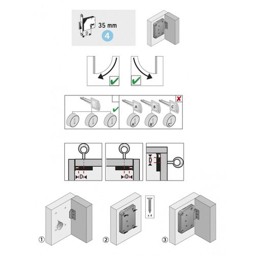 Serrure de meuble acier en applique HETTICH 35 mm réversible