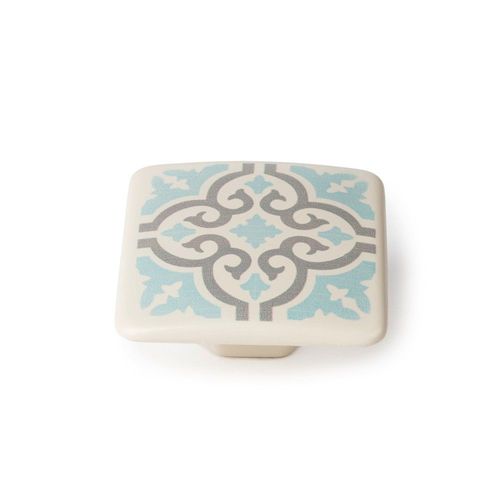 Bouton de meuble Carreau de ciment zamak peint blanc/gris H.20 x l.37 x P.37 mm