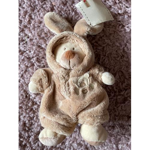 Doudou Ours Lapin Nicotoy Marron Brun 18cm