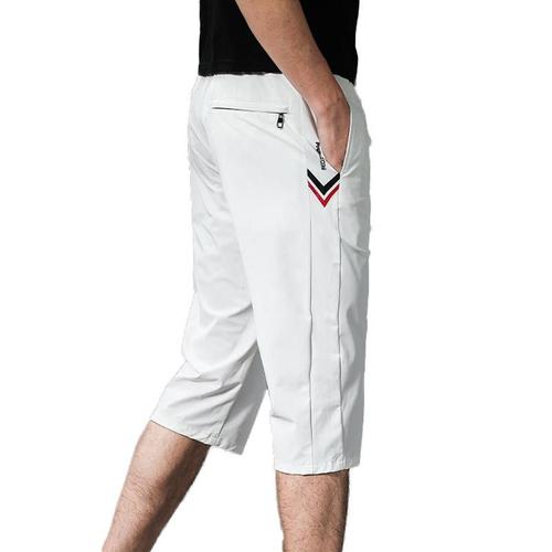 Pantacourt Sport Homme Stretch Taille Elastique Coupe Droite Casual Pantalon Court Respirant Couleur Unie