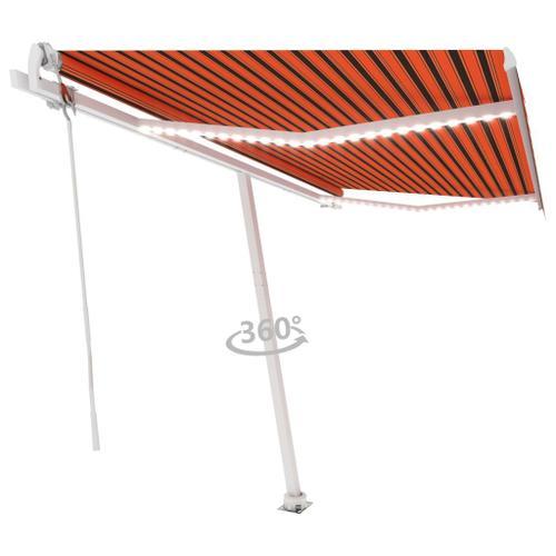 Vidaxl Auvent Automatique Capteur De Vent/Led 400x300 Cm Orange/Marron