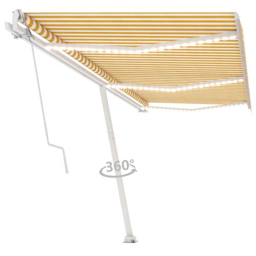 Vidaxl Auvent Automatique Capteur De Vent Led 600x350cm Jaune Et Blanc