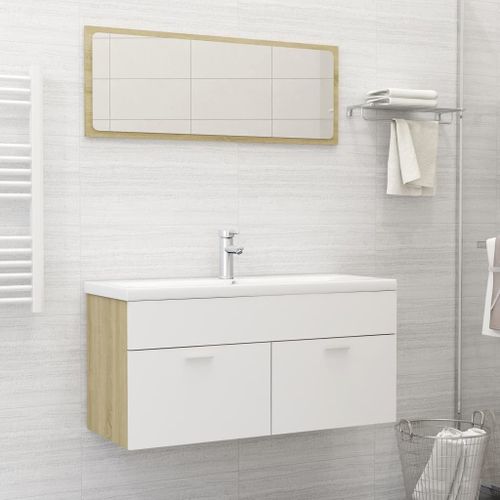 Vidaxl Ensemble De Meubles De Bain Blanc Et Chêne Sonoma Aggloméré