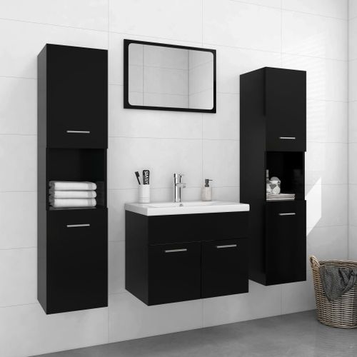 Vidaxl Ensemble De Meubles De Salle De Bain Noir Aggloméré