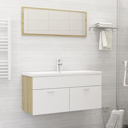 Vidaxl Ensemble De Meubles De Bain Blanc Et Chêne Sonoma Aggloméré