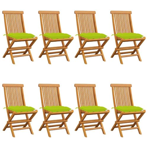 Vidaxl Chaises De Jardin Avec Coussins Vert Vif 8 Pcs Teck Massif