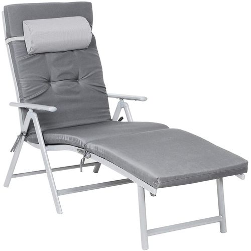 Chaise Longue Bain De Soleil Avec Matelas D'une Épaisseur De 6 Cm Appui Tête Amovible En Alu Anti Rouille Respirant Inclinable Charge Max 150 Kg Gris Helloshop26 12_0000203