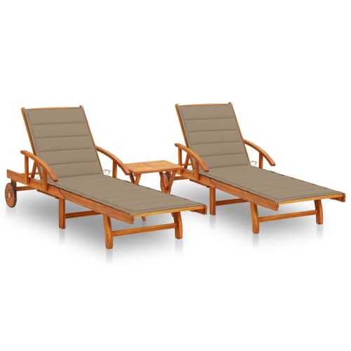Vidaxl Chaises Longues 2 Pcs Avec Table Et Coussins Acacia Solide