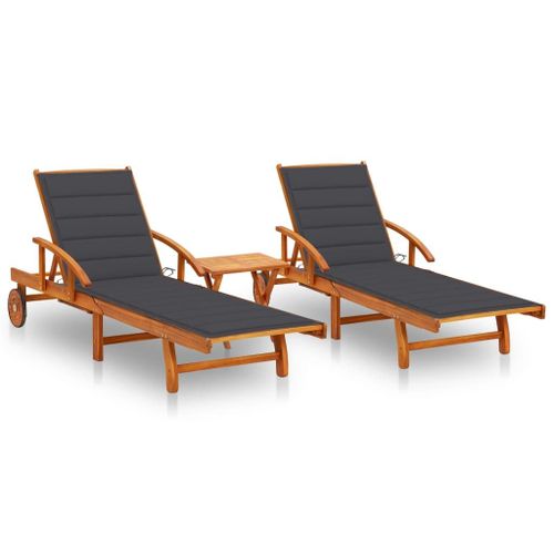 Vidaxl Chaises Longues 2 Pcs Avec Table Et Coussins Acacia Solide
