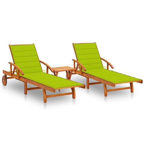 Vidaxl Chaises Longues 2 Pcs Avec Table Et Coussins Acacia Solide