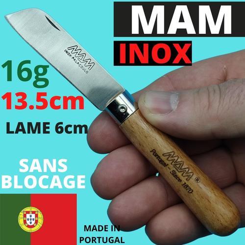 Mini Couteau 13cm pliant sans pointe MAM Portugal 1870 Inox Bois chasse  peche nature
