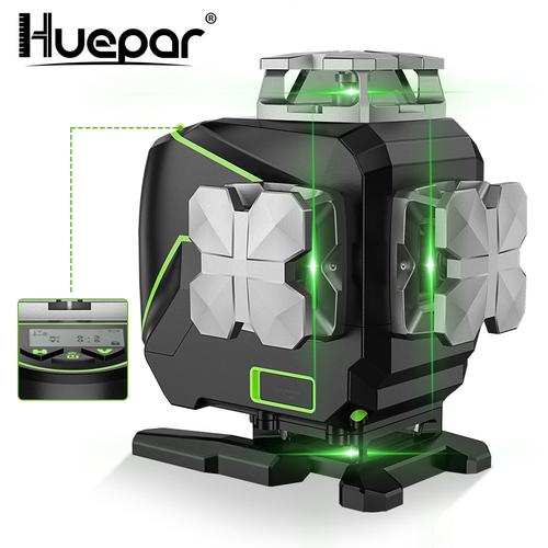 Huepar 16 Lignes 4D Niveau Laser Faisceau Vert Croisé Fonction Bluetooth & Télécommande Avec Etui de Transport Rigide Sans Support-S04CG-NB
