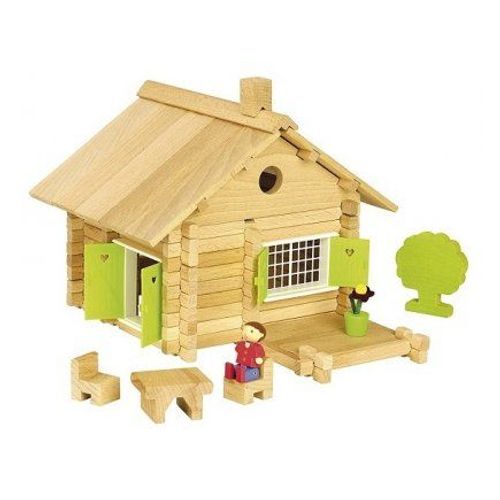 Maison En Rondins A Construire Et Accessoires - Chalet 135 Pieces Bois Naturel - Construction Enfant - Jeujura