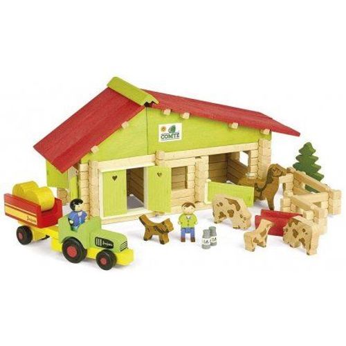 Coffret Ferme Comte Avec Tracteur Et Animaux 140 Pieces - Construction Jeujura - Jouet En Bois Enfant