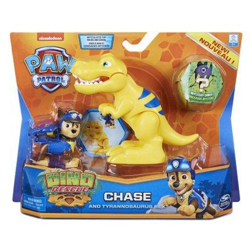 Set Pat Patrouille Dino : Chien Chase Et Son Tyrannosaurus + Un Dinonaure Mystere - Figurine Chien