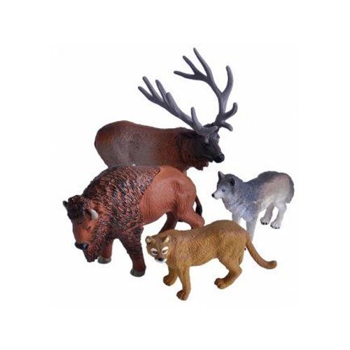 Set Animaux De La Foret - 4 Figurines - Loup - Lynx - Cerf - Bison - Animaux Miniatures Plasiques - Zoo - Park