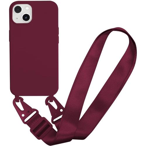 Coque Avec Cordon Pour Iphone 14 Plus,Collier Pour Étui Housse Tpu Anti-Choc Colliers Protection Complète Cover De Cellulaire Mince Antichoc Réglable Lanyard Case, Rouge