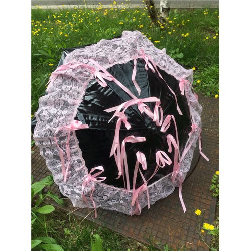 Black Sugar Ombrelle Noir Dentelle Rouge Lacet Rouge Gothique Émo Lolita Déguisement Cosplay Costume Parapluie Black Sugar