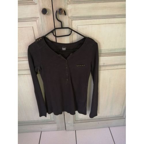 Haut / T-Shirt Manches Longues Retournables Gris Foncé Pimkie Taille 34 En Très Bon État