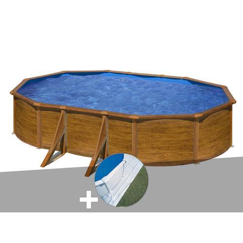 Kit piscine acier aspect bois Gré Pacific ovale 5,27 x 3,27 x 1,22 m + Tapis de sol