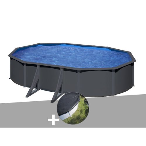 Kit piscine acier gris anthracite Gré Louko ovale 5,27 x 3,27 x 1,22 m + Bâche d'hivernage