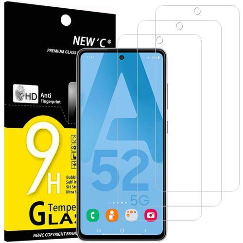 Lot De 3 Verre Trempe Samsung Galaxy A52 / A52 5g Film Protection Ecran Sans Bulles D'air Ultra Resistant 0,33mm Hd Ultra Transparent Durete 9h Glass