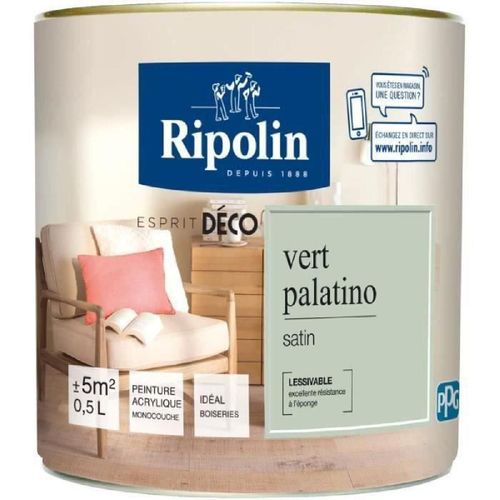 Peinture de couleur murale intérieur satin vert palatino 0.5L Ripolin