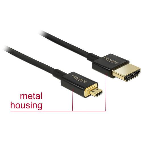 Delock Slim High Quality - Câble HDMI avec Ethernet - 19 pin micro HDMI Type D mâle pour HDMI mâle - 25 cm - triple paire torsadée blindée - noir - support 4K