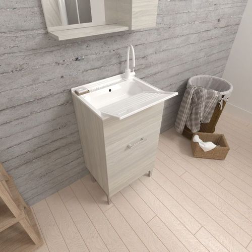 Meuble Lavoir Pour Buanderie 45cm Avec 1 Porte En Chêne Gris Pratico