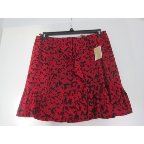 Jupe À Volants Rouge/Noir En Georgette Michaël Kors T. L