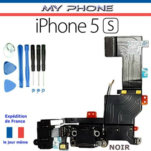 Connecteur De Charge Apple Iphone 5s Noir + Microphone + Antenne + Jack - Dock Port Micro Usb Nappe Flex + Kit 8 Outils