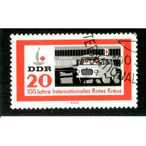 Timbre Oblitéré Ddr 20, 100 Jahre Internationales Rotes Kreuz, Rose, Poliklinik