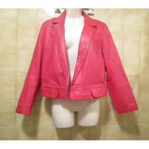 Blouson Rouge En Cuir, Ouvert Devant, Souple, Echtes Leder, T. 36