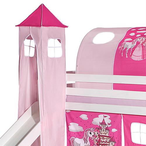 Donjon Tour Pour Lit Surélevé Superposé Mi-Hauteur Mezzanine Avec Toboggan Tissu Coton Motif Princesse Rose