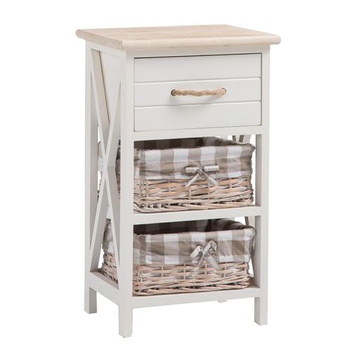 Table De Chevet Perugia Table De Nuit 1 Tiroir Et 2 Paniers En Bois De Paulownia Style Shabby Chic Vintage Rustique Campagnard Blanc