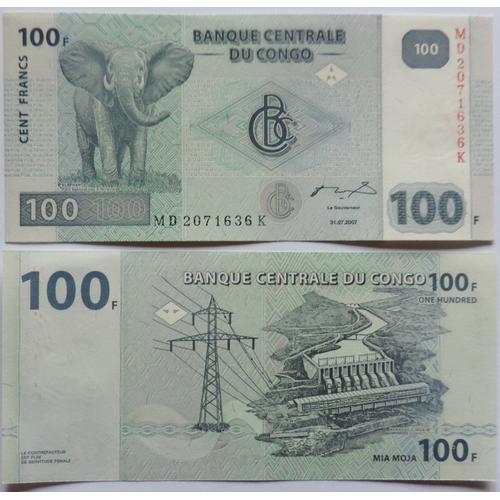 Billet De 100 Francs Du Congo De 2007