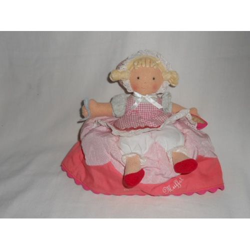 Doudou Poupee Peluche Araignee Violet Mauve Tropsy Turvy Doll Little Miss Muffet 2005 North American Bear Nabear Robe Vichy Blanc Bonnet Carreaux Blonde Natte Reversible Transformable