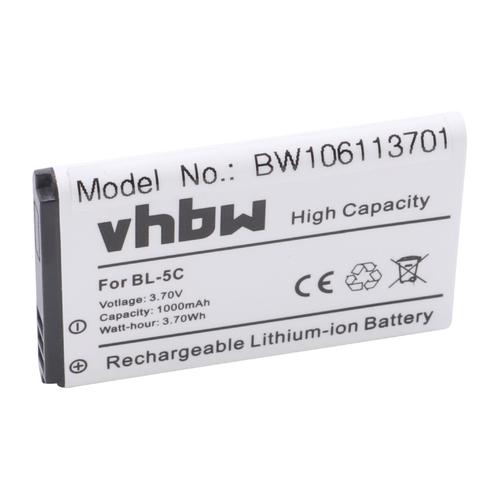 Vhbw Batterie Remplacement Pour Nokia Bl-5c Pour Smartphone (1000mah, 3,7v, Li-Ion)